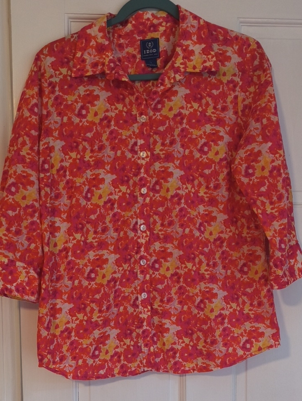 Izod Pink Orange Floral Button-Down Blouse